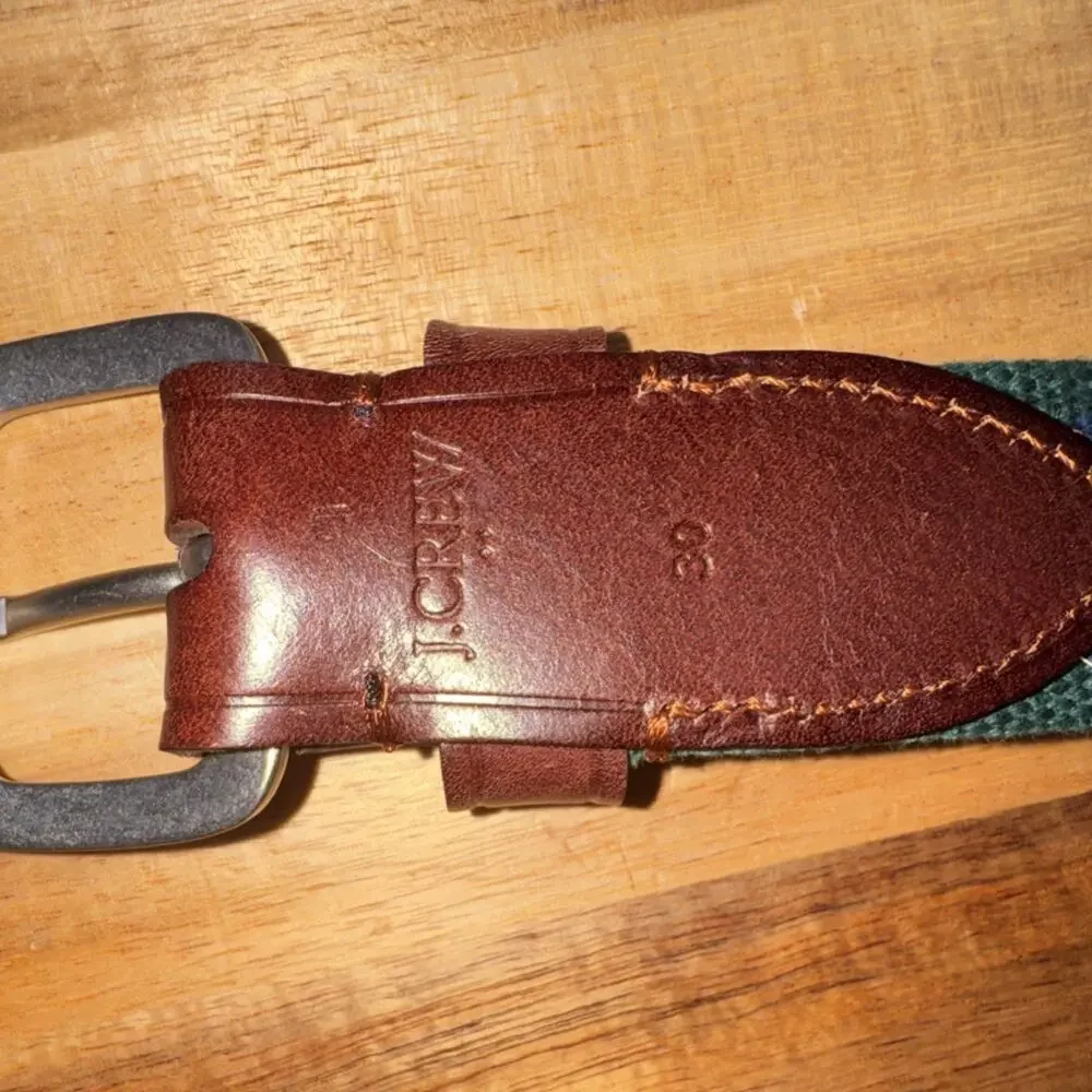 J.Crew 30 Men's Adjustable Belt Silver Buckle Striped Brown Blue Green size 30‎